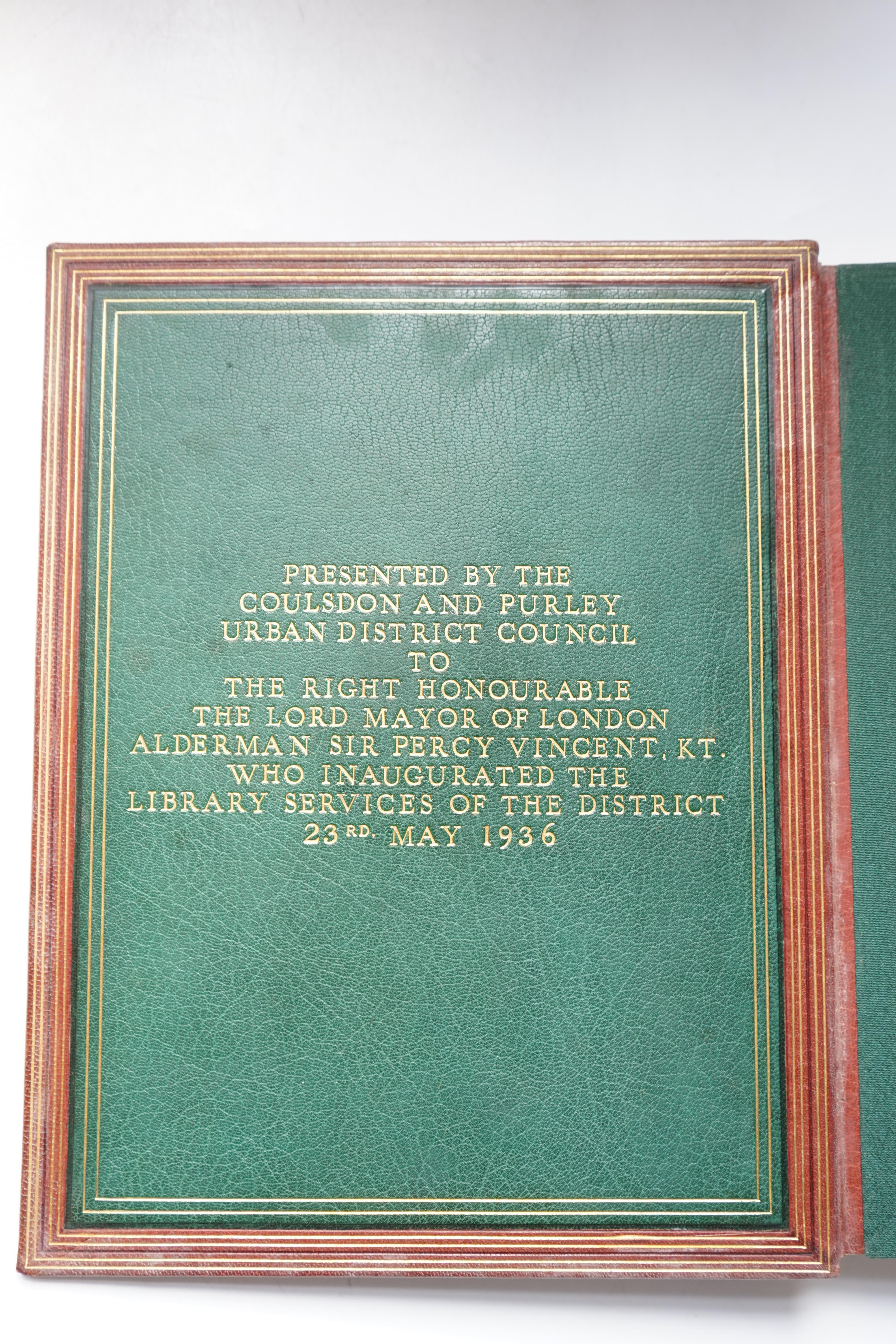 Pollard, Hugh B. C - Game Birds Rearing, Preservation and Shooting, illustrated with 12 coloured plates by Philip Rickman, 4to, fine presentation tan morocco gilt binding to the Lord Mayor of London , Sir Percy Vincent,
